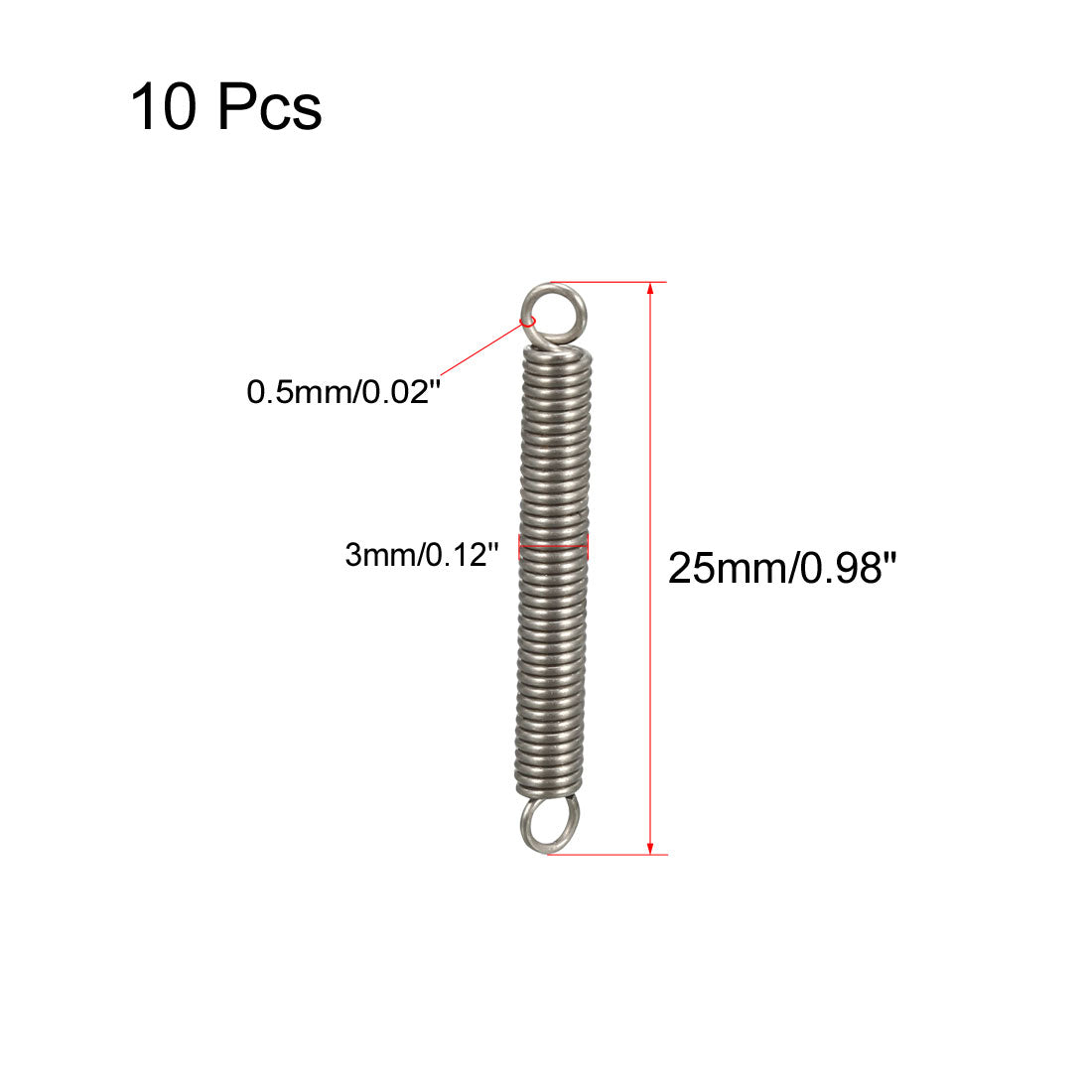 uxcell Uxcell Extended Tension Spring Wire Diameter 0.02", OD 0.12", Free Length 0.98" 10pcs