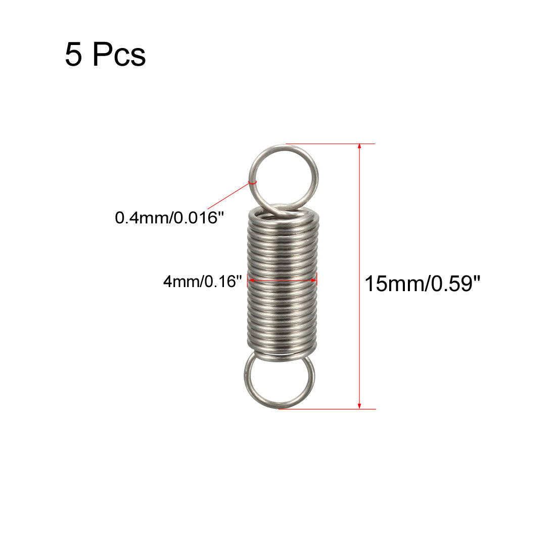 uxcell Uxcell Extended Tension Spring Wire Diameter 0.016", OD 0.16", Free Length 0.59" 5pcs
