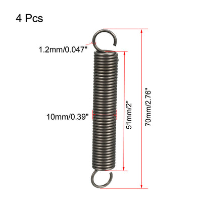 Harfington Uxcell Extended Tension Spring Wire Diameter 0.047", OD 0.39", Free Length 2.76" 4pcs