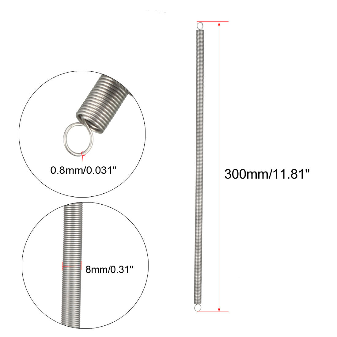 uxcell Uxcell Extended Tension Spring Wire Diameter 0.031", OD 0.31", Free Length 11.81"