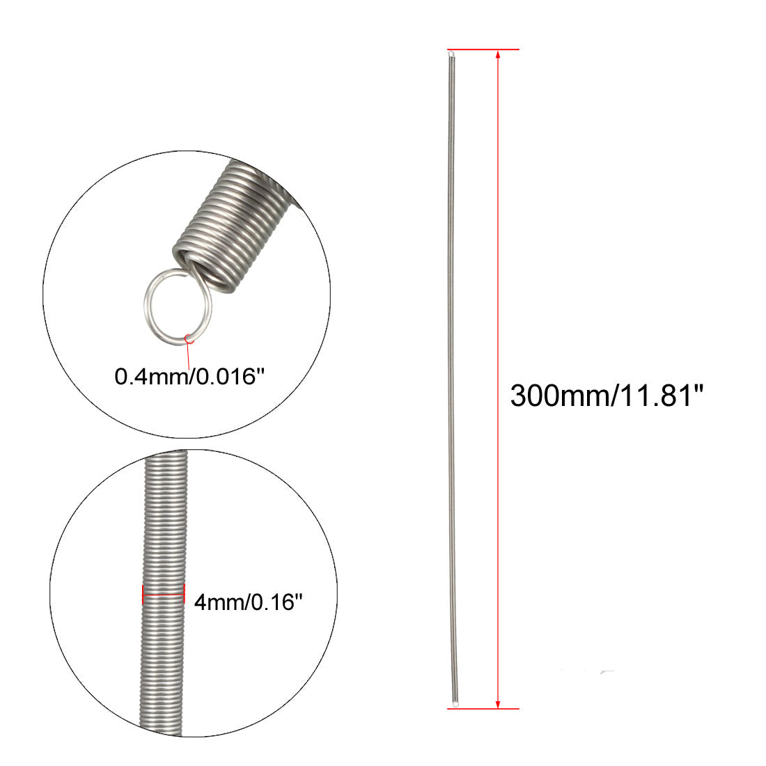 uxcell Uxcell Extended Tension Spring Wire Diameter 0.016", OD 0.16", Free Length 11.81"
