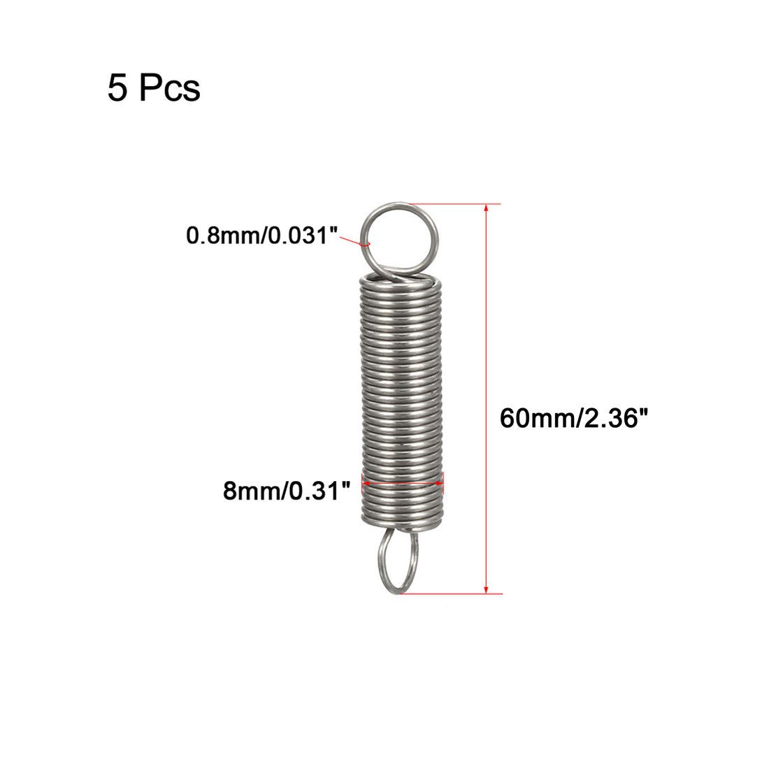 uxcell Uxcell Extended Tension Spring Wire Diameter 0.031", OD 0.31", Free Length 2.36" 5pcs