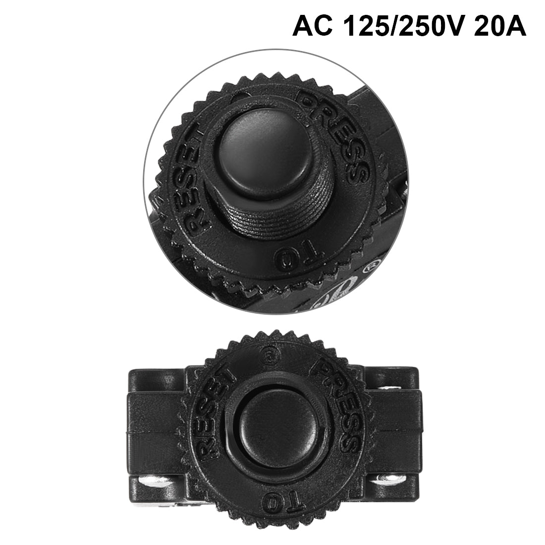 uxcell Uxcell 2Pcs Thermal Overload Protector AC 125/250V 20A Push Button Reset Breaker w Knob