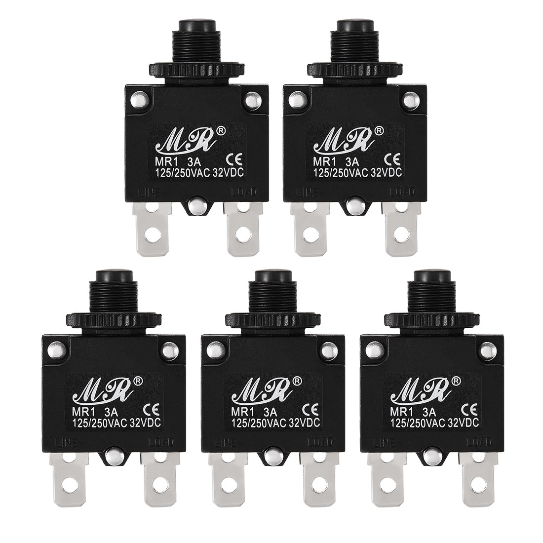 uxcell Uxcell 5Pcs Thermal Overload Protector AC 125/250V 32VDC 3A Push Button Reset Circuit Breaker