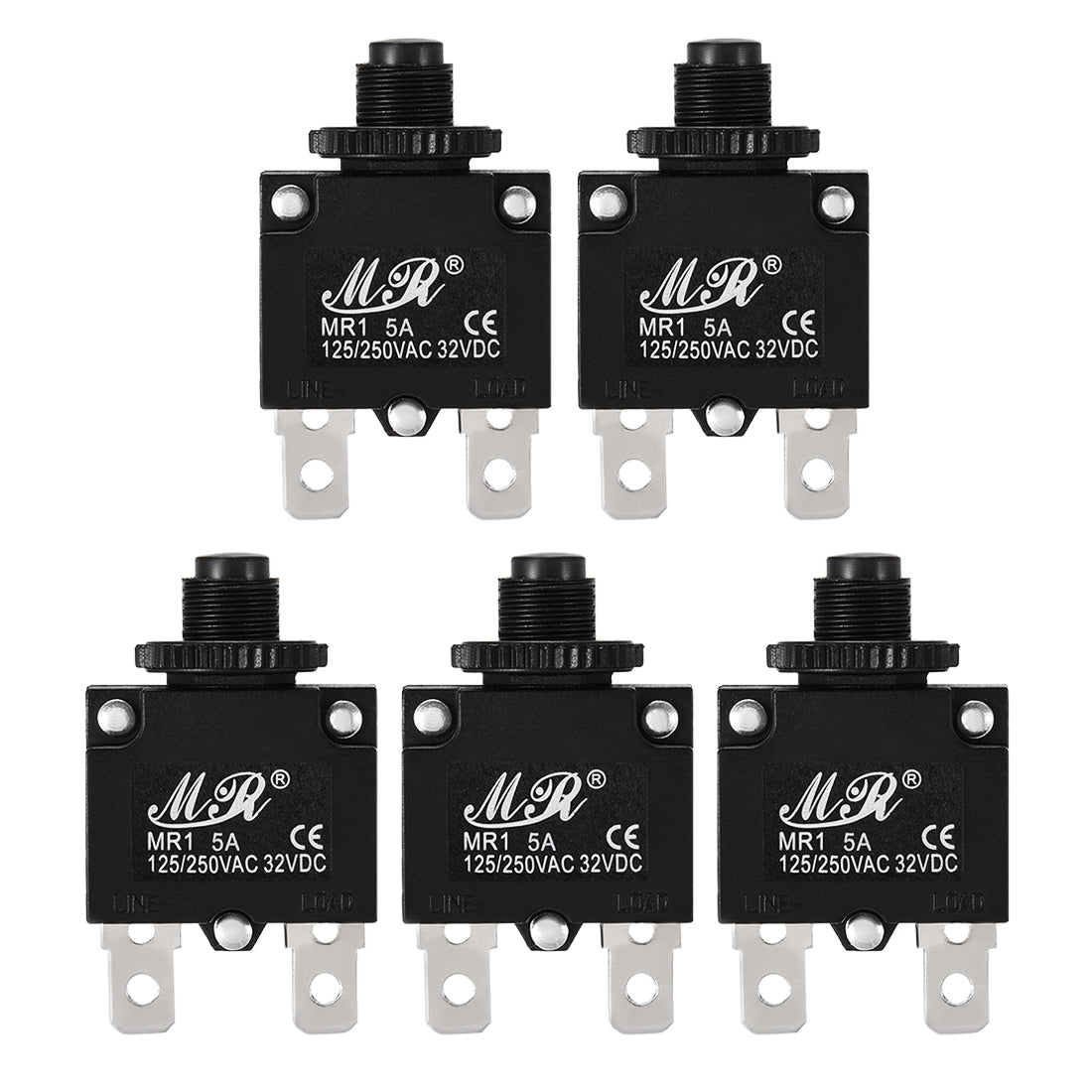 uxcell Uxcell 5Pcs Thermal Overload Protector AC 125/250V 5A Push Button Reset Circuit Breaker