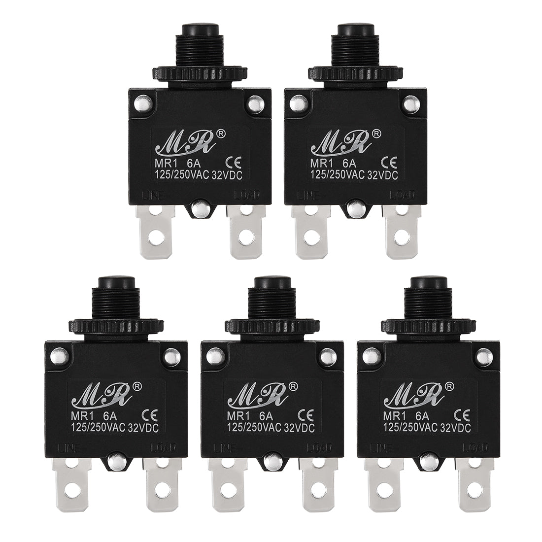 uxcell Uxcell 5Pcs Thermal Overload Protector AC 125/250V 6A Push Button Reset Circuit Breaker