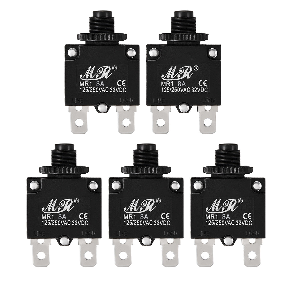 uxcell Uxcell 5Pcs Thermal Overload Protector AC 125/250V 8A Push Button Reset Circuit Breaker
