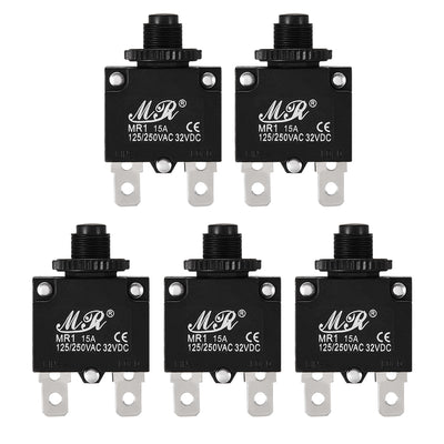 Harfington Uxcell 5Pcs Thermal Overload Protector AC 125/250V 15A Push Button Reset Circuit Breaker