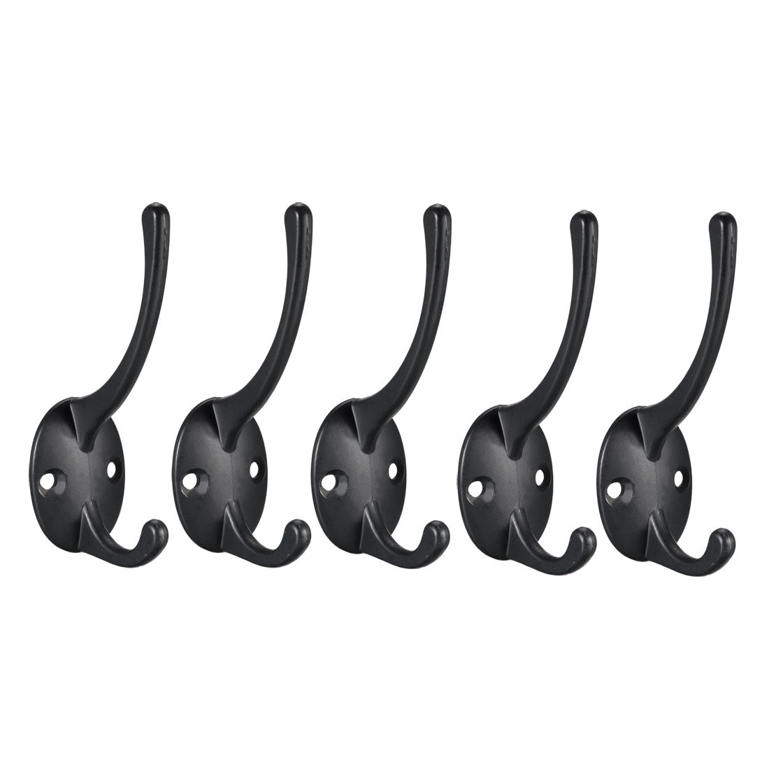 uxcell Uxcell Dual Prong Coat Hooks Wall Mounted Retro Double Hooks Utility Black Hook for Coat Scarf Bag Towel Key Cap Cup Hat 87mm x 29mm x 42mm 5pcs