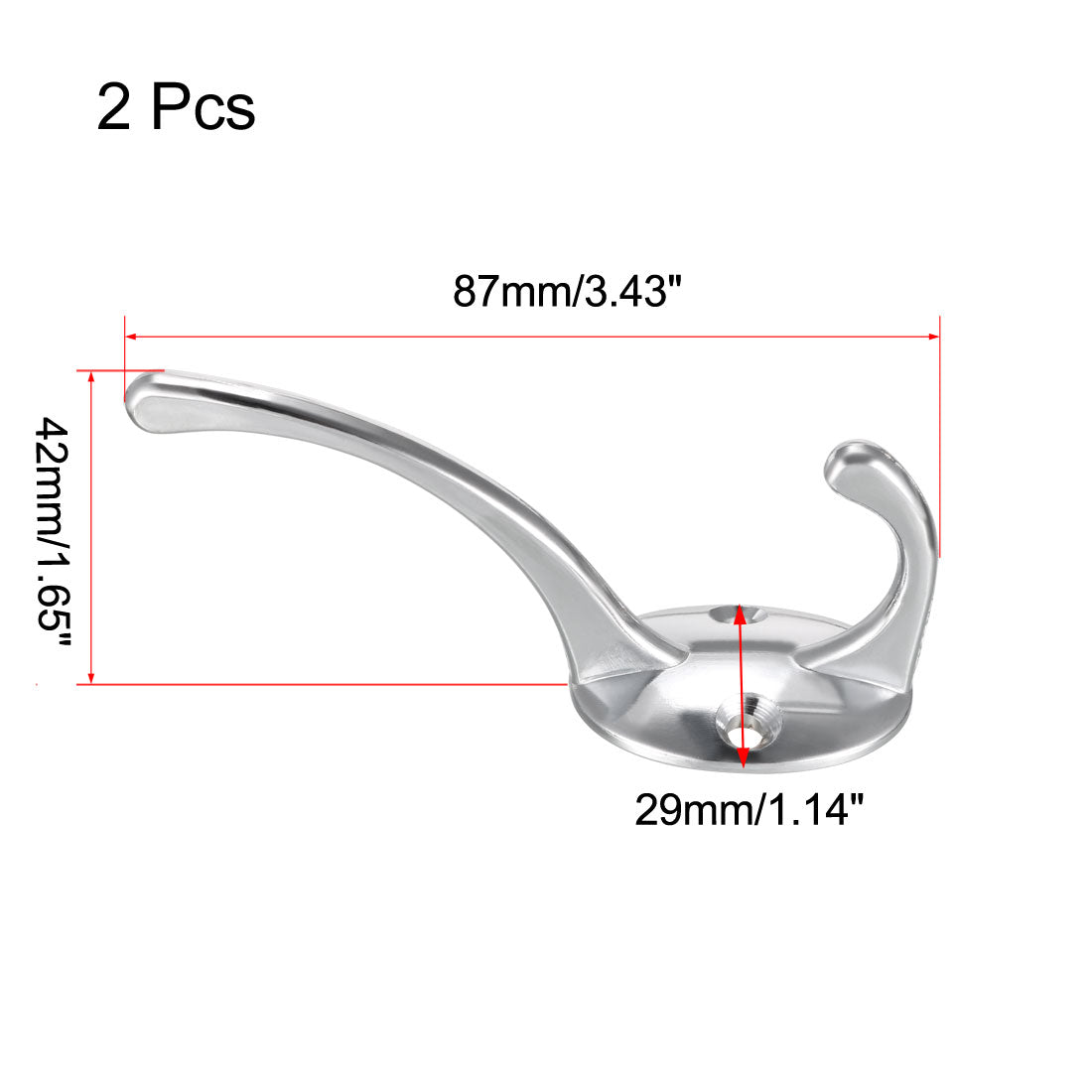 uxcell Uxcell Dual Prong Coat Hooks Wall Mounted Retro Double Hooks Utility Silver Hook for Coat Scarf Bag Towel Key Cap Cup Hat 87mm x 29mm x 42mm 2pcs