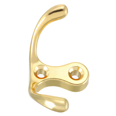 Harfington Uxcell Dual Prong Coat Hooks Wall Mounted Retro Double Hooks Utility Gold Hook for Coat Scarf Bag Towel Key Cap Cup Hat 30mm x 55mm x 29mm 5pcs