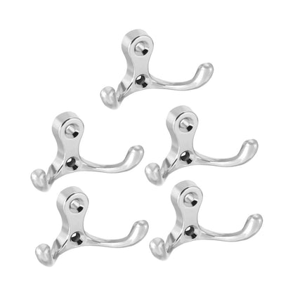 Harfington Uxcell Dual Prong Coat Hooks Wall Mounted Retro Double Hooks Utility Silver Hook for Coat Scarf Bag Towel Key Cap Cup Hat 30mm x 55mm x 29mm 5pcs