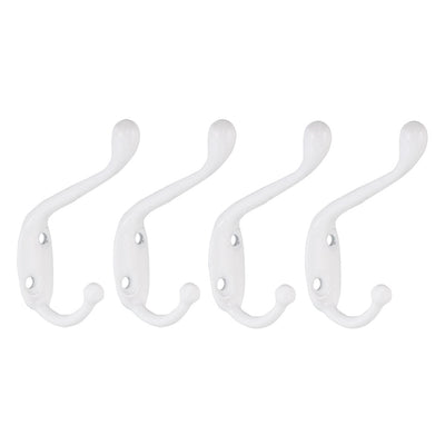 Harfington Uxcell Dual Prong Coat Hooks Wall Mounted Retro Double Hooks Utility White Hook for Coat Scarf Bag Towel Key Cap Cup Hat 80mm x 17mm x 55mm 4pcs