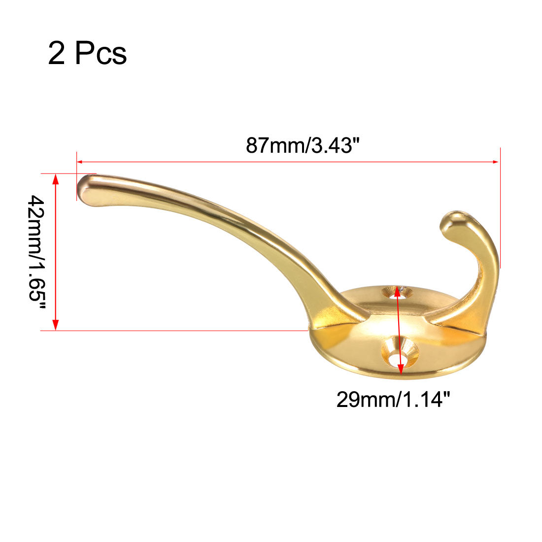 uxcell Uxcell Dual Prong Coat Hooks Wall Mounted Retro Double Hooks Utility Gold Hook for Coat Scarf Bag Towel Key Cap Cup Hat 87mm x 29mm x 42mm 2pcs