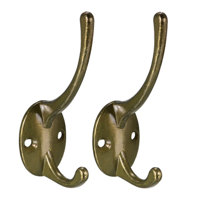 Harfington Uxcell Dual Prong Coat Hooks Wall Mounted Retro Double Hooks Utility Antique Bronze Hook for Coat Scarf Bag Towel Key Cap Cup Hat 87mm x 29mm x 42mm 2pcs