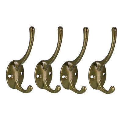 Harfington Uxcell Dual Prong Coat Hooks Wall Mounted Retro Double Hooks Utility Antique Bronze Hook for Coat Scarf Bag Towel Key Cap Cup Hat 87mm x 29mm x 42mm 4pcs