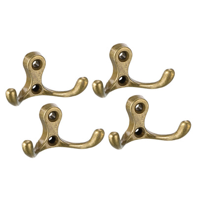 Harfington Uxcell Dual Prong Coat Hooks Wall Mounted Retro Double Hooks Utility Antique Bronze Hook for Coat Scarf Bag Towel Key Cap Cup Hat 30mm x 55mm x 29mm 4pcs