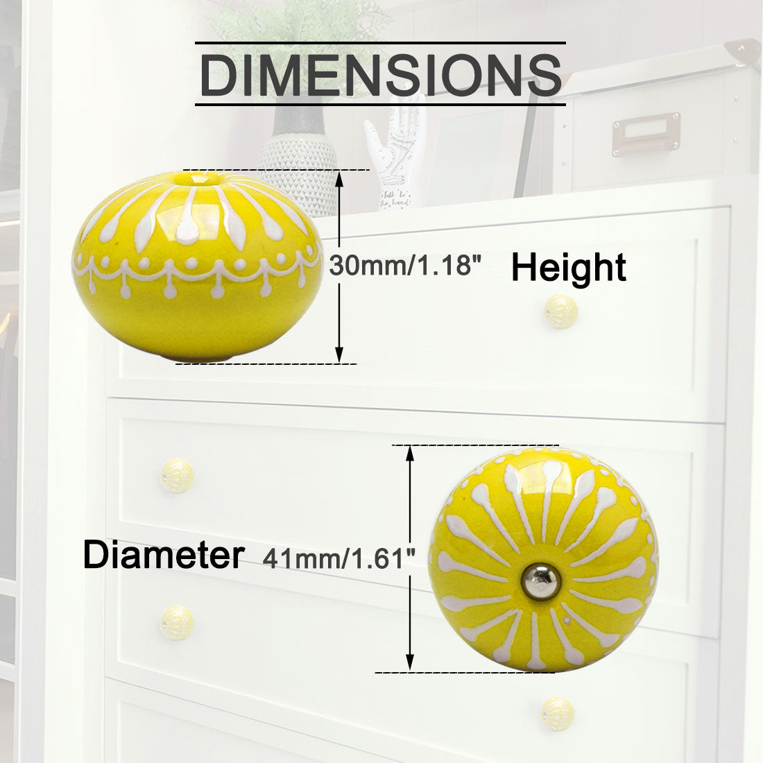 uxcell Uxcell Ceramic Vintage Knob Drawer Pull Handle Cupboard Wardrobe Cabinet 4pcs Yellow