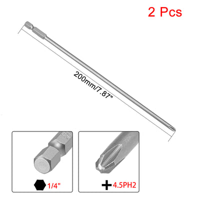 Harfington Uxcell 2Pcs 1/4-Inch Hex Shank 200mm Length Phillips 4.5PH2 Magnetic Screw Driver S2 Screwdriver Bits
