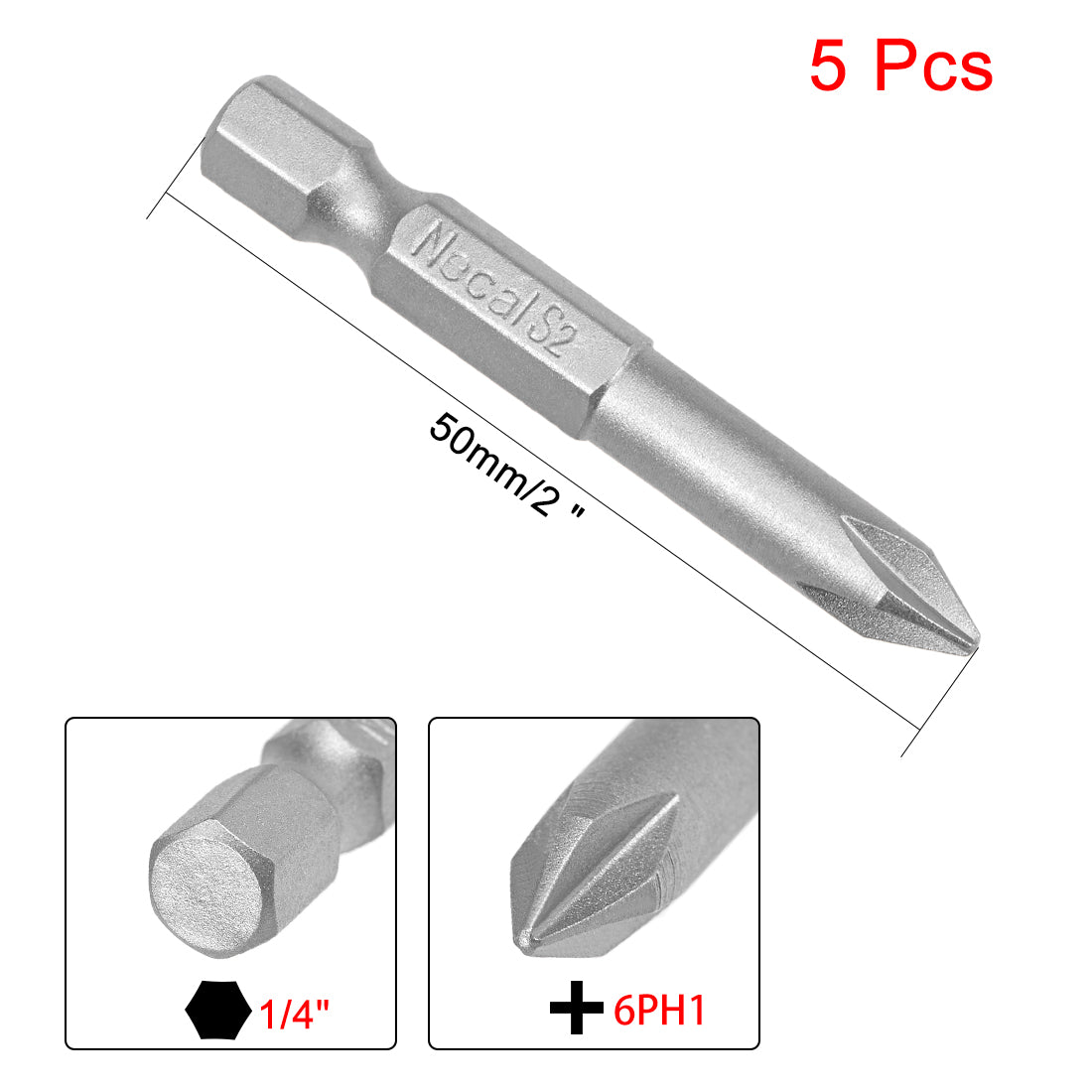 uxcell Uxcell 5 Pcs Magnetic Phillips Screwdriver Bits, Hex Shank S2 Power Tool