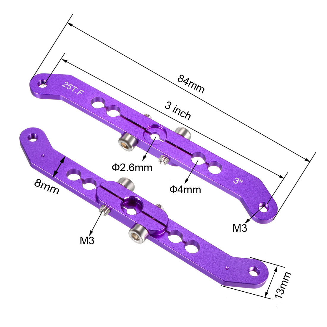 uxcell Uxcell Aluminum Servo Arms Double Arm 25T M3 Thread Purple, for 3 Inch Futaba
