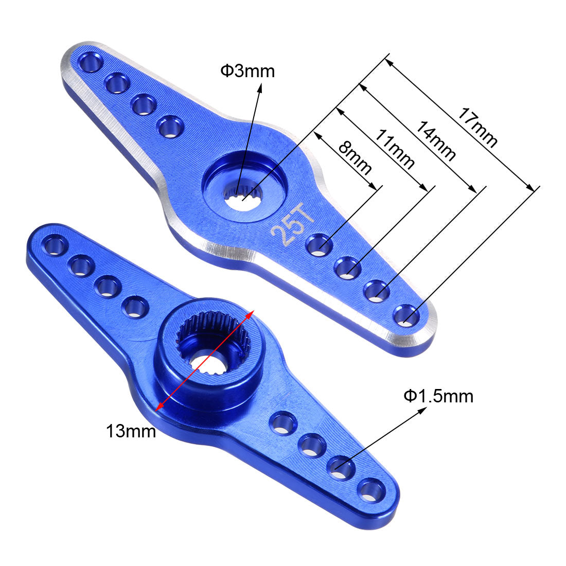 uxcell Uxcell Aluminum Servo Horn 25T 21A Blue, 3mm Hole Double Arm for Futaba
