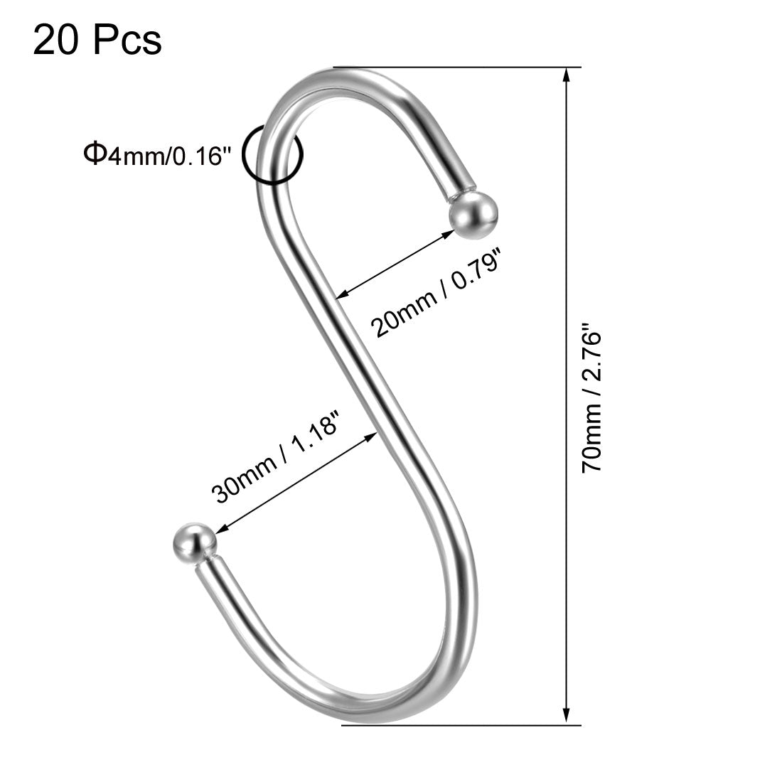 uxcell Uxcell Metal S Hooks 2.76" S Shaped Hook Hangers 20pcs
