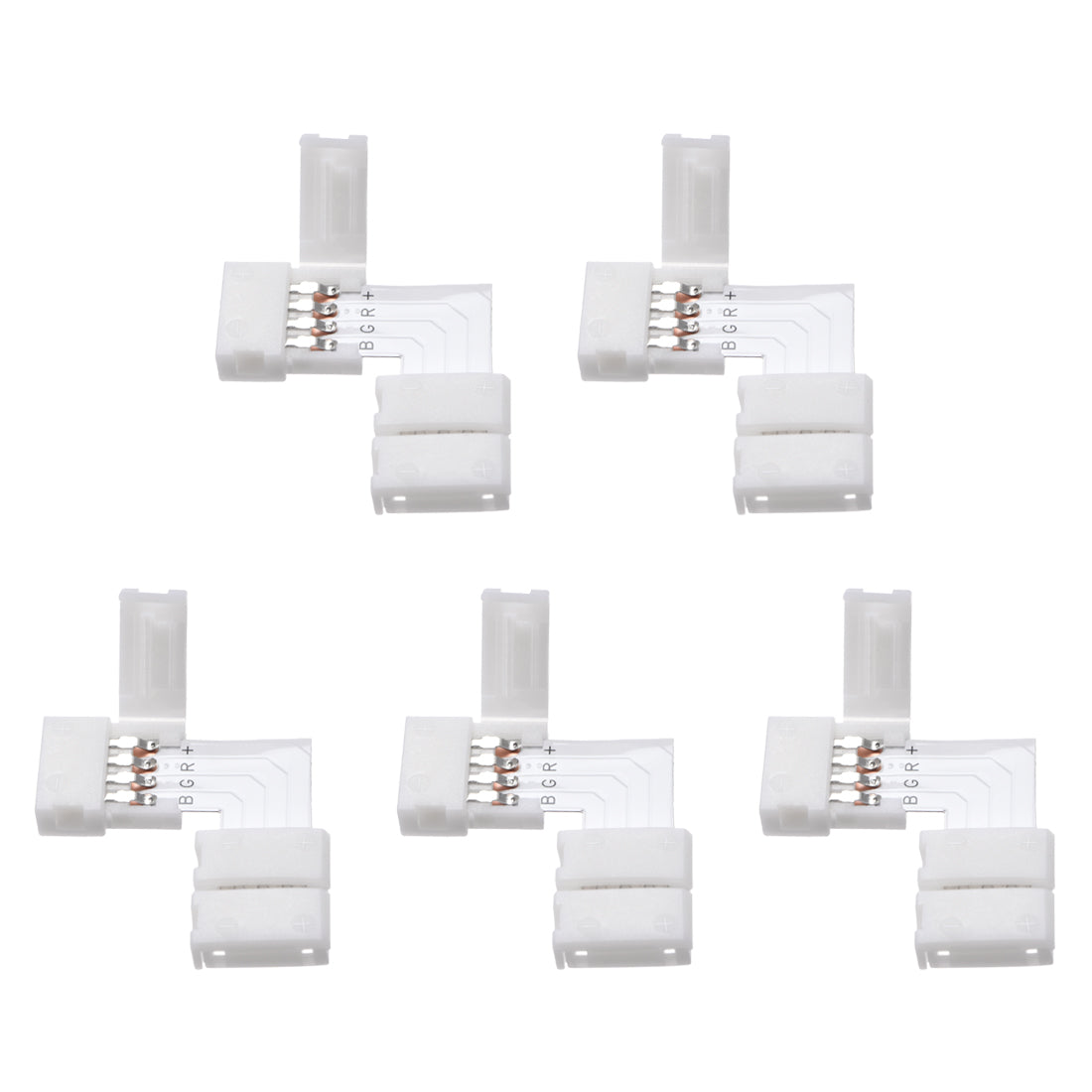 Uxcell Uxcell 10mm 4P L-shape LED Strip Connector Right Angle Corner Connectors Clip for 5050 RGB 4 Conductor LED Strip Lights Strip to Strip 5Pcs