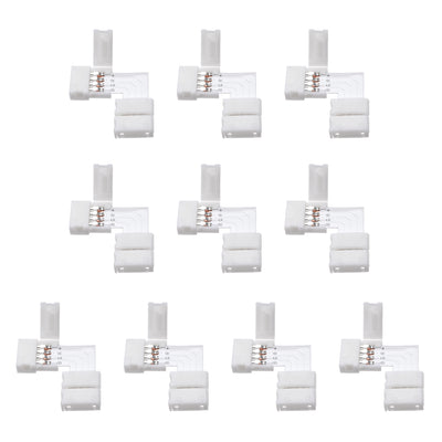 Harfington Uxcell 10mm 4P L-shape LED Strip Connector Right Angle Corner Connectors Clip for 5050 RGB 4 Conductor LED Strip Lights Strip to Strip 5Pcs