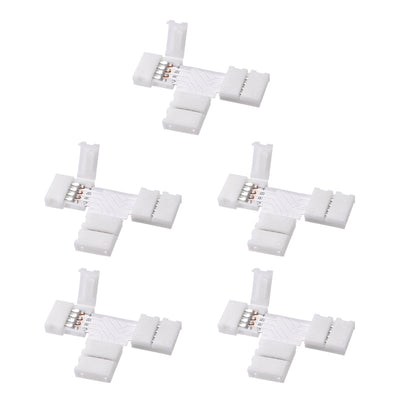 Harfington Uxcell 10mm 4P T-shape LED Strip Connector Quick Splitter for 5050 RGB 4 Conductor Strip Lights 10Pcs