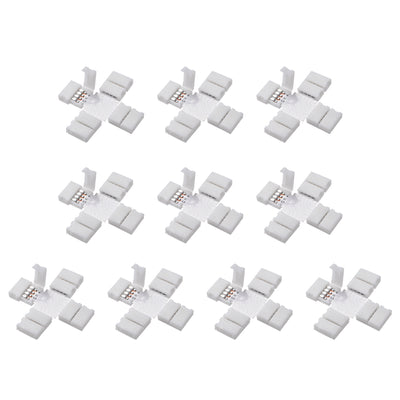 Harfington Uxcell 10mm 4P Cross Shape LED Strip Connector Quick Splitter for 5050 RGB 4 Conductor Strip Lights 20Pcs