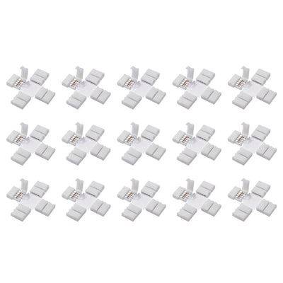 Harfington Uxcell 10mm 4P Cross Shape LED Strip Connector Quick Splitter for 5050 RGB 4 Conductor Strip Lights 20Pcs