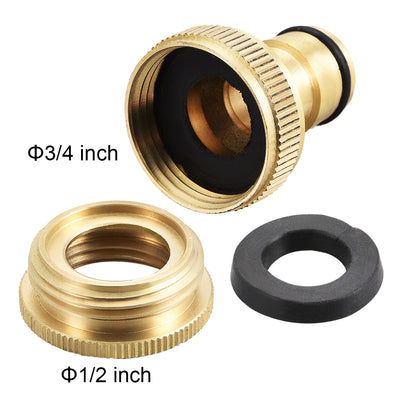 Harfington Uxcell 2-in-1 Brass Quick Connector G 1/2 to G 3/4 Female Pipe Fitting Adapter Garden Hose  2pcs