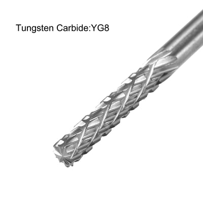 Harfington Uxcell Tungsten Carbide YG8 Double Cut Rotary Burrs Cylinder Shape 1/8" Shank 2pcs