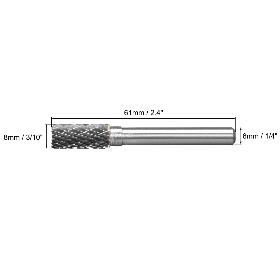 uxcell Uxcell Tungsten Carbide YG8 Double Cut Rotary Burrs File 8mm Cylinder Shape 1/4" Shank