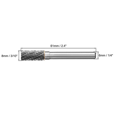 Harfington Uxcell Tungsten Carbide YG8 Double Cut Rotary Burrs File 8mm Cylinder Shape 1/4" Shank