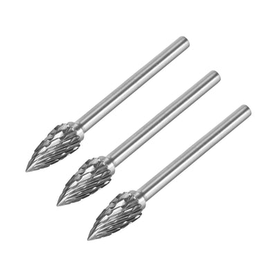 Harfington Uxcell Rotary Files Double Cut Pointed Tree G Type 1/8" Shank 1/4" Head Size 3pcs