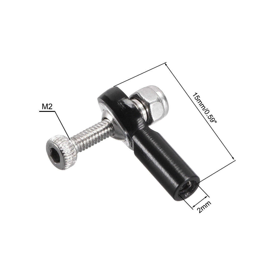 uxcell Uxcell 2 PCS M2/2mm 15mm Linkage Rod End Tie Rod End Ball Head Joint Adapter Black for RC  Crawler Boat