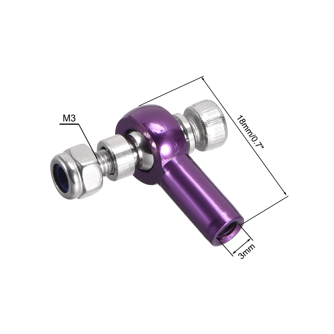 uxcell Uxcell 2 PCS M3/3mm 18mm Linkage Rod End Tie Rod End Ball Head Joint Adapter Purple for RC  Crawler Boat