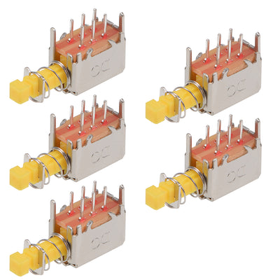 Harfington Uxcell Push Button Switch DPDT 6 Pin 1 Position Self-Locking Yellow 5pcs
