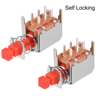 Harfington Uxcell Push Button Switch DPDT 6 Pin 1 Position Self-Locking Red 5pcs