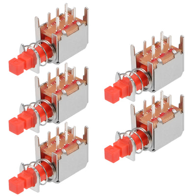 Harfington Uxcell Push Button Switch DPDT 6 Pin 1 Position Self-Locking Red 5pcs