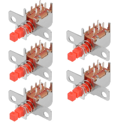 Harfington Uxcell Push Button Switch, DPDT 6 Pin 1 Position Self-Locking Red 5pcs