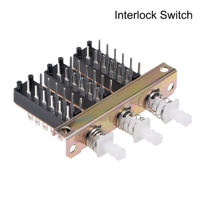 Harfington Uxcell Interlock Push Button Switch Piano Type 4PDT 12 Pin 3 Row