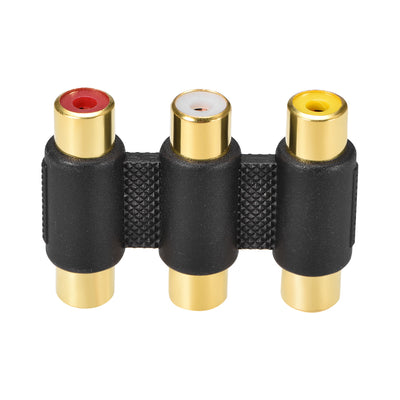 Harfington Uxcell Gold Plated 3-RCA Female to Female Jack Coupler Adapter White Red Yellow 2Pcs