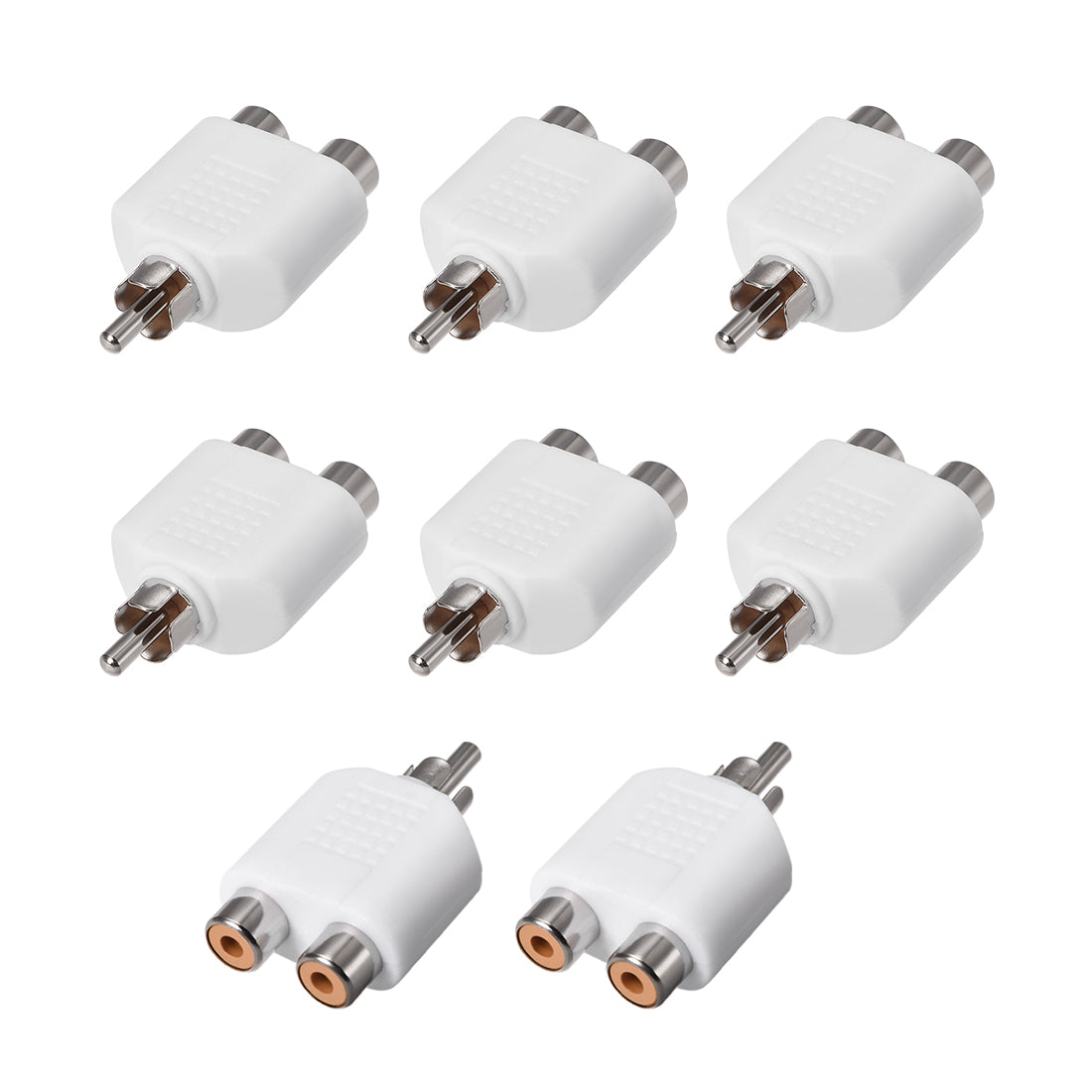 uxcell Uxcell RCA Male to 2 RCA Female Connector Splitter Adapter Coupler White 8Pcs for Stereo Audio Video AV TV Cable Convert