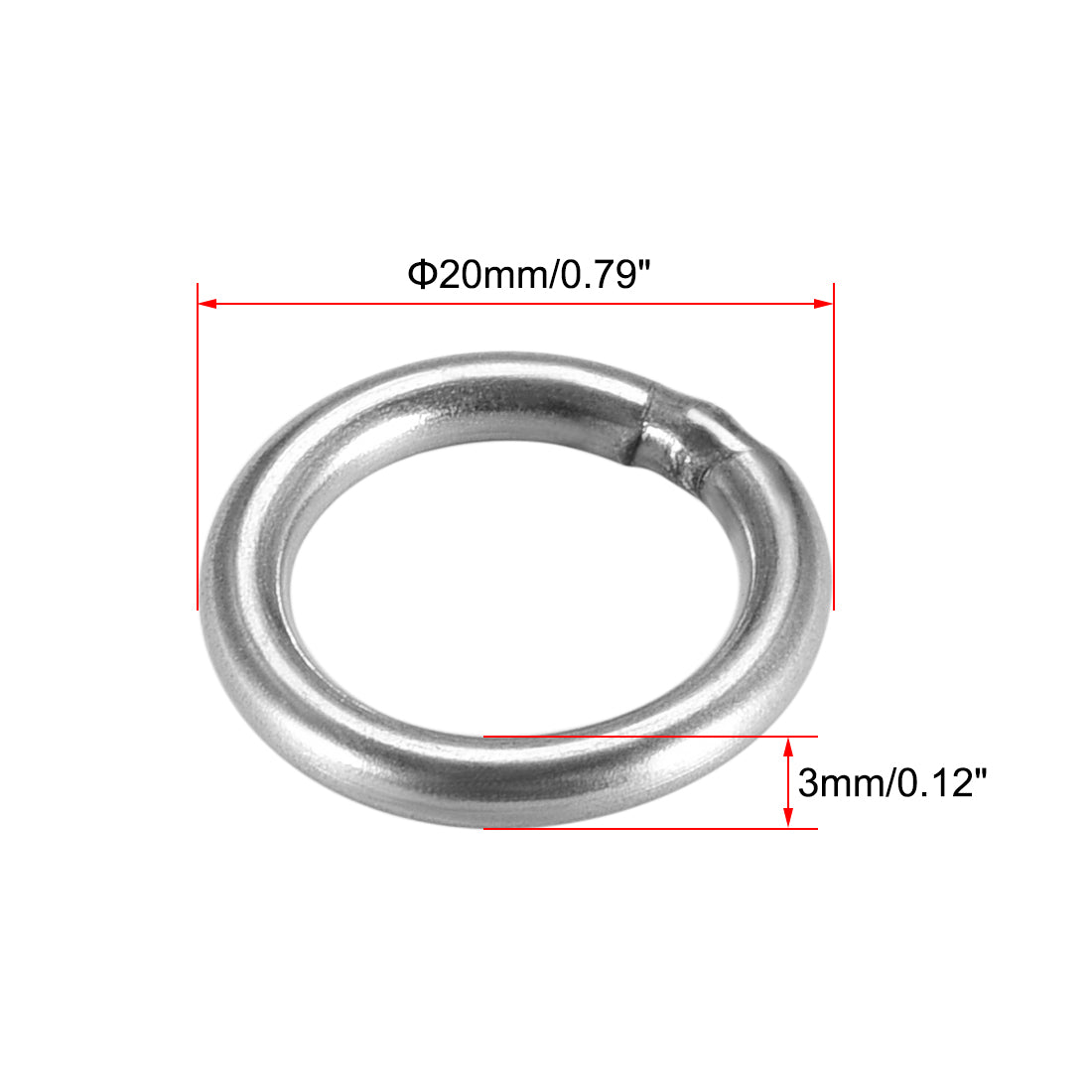 uxcell Uxcell Welded O Ring, 20 x 3mm Strapping Round Rings 201 Stainless Steel 10pcs