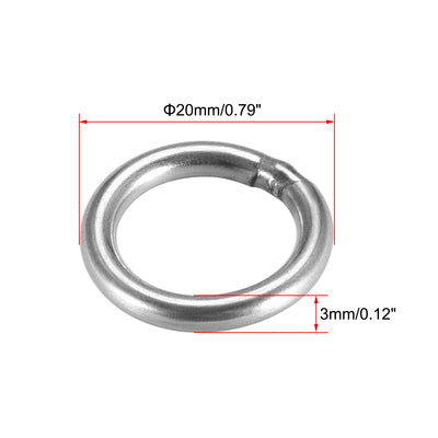 Harfington Uxcell Welded O Ring, 20 x 3mm Strapping Round Rings 201 Stainless Steel 10pcs