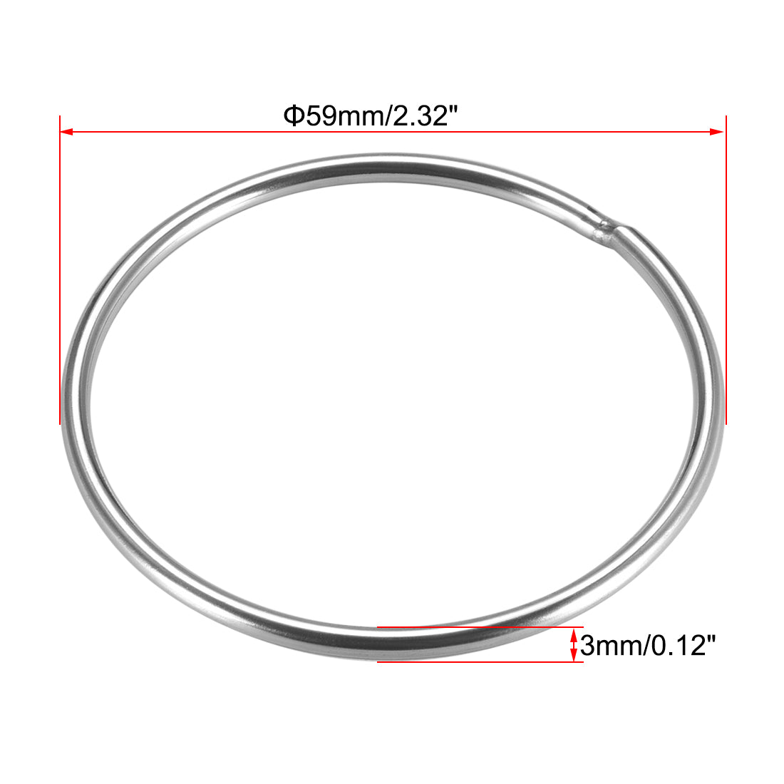 uxcell Uxcell Welded O Ring, 59 x 3mm Strapping Round Rings 201 Stainless Steel 6pcs