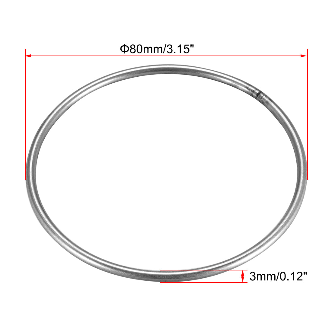 uxcell Uxcell Welded O Ring, 80 x 3mm Strapping Round Rings 201 Stainless Steel 6pcs